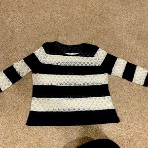 Navy/white stripe lace top